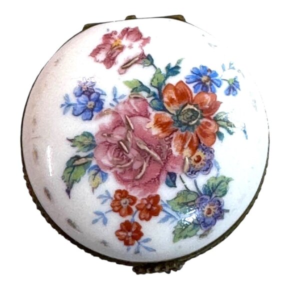 Limoges Ardalt France Porcelain Trinket Ring Jewelry Pill Box Floral Signed 2" - Picture 2 of 6